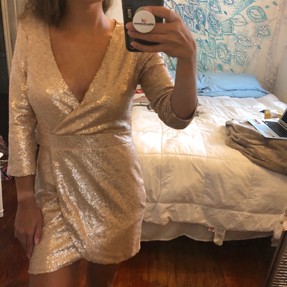 Sequin gold wrap dress